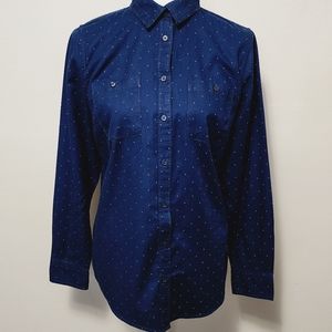 St. John's Bay blue white polka dot cotton button down size medium